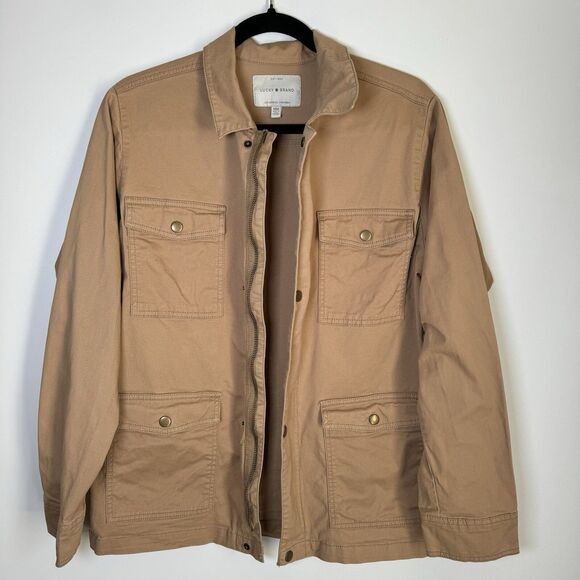 Lucky Brand Field Jacket Medium Khaki Snap Button Utility Lightweight Coat - Picture 3 of 13